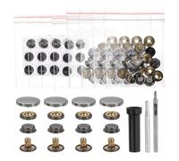 sourcing map 24 Set Leather Snap Fasteners Kit 20mm Metal Snap Button Press Studs Leather Rivets Snaps with 3 Setter Tools for Clothes Jackets Jeans Wears, Gun-Black