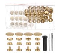 sourcing map 24 Set Leather Snap Fasteners Kit 20mm Metal Snap Button Press Studs Leather Rivets Snaps with 3 Setter Tools for Clothes Jackets Jeans Wears, Gold