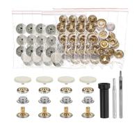 sourcing map 24 Set Leather Snap Fasteners Kit 20mm Metal Snap Button Press Studs Leather Rivets Snaps with 3 Setter Tools for Clothes Jackets Jeans Wears, Yellow