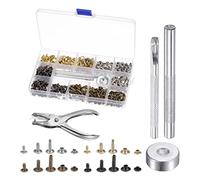 sourcing map 240 Sets Leather Rivets Kit 4 Colors 3 Sizes Metal Studs Double Cap Rivet with 3PCS Setting Tools & Pliers for Leather Fabric Repair Decoration