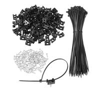 sourcing map 240pcs 14.65mm Cable Tie Saddle Type Mounts Base with 200mm Cable Zip Ties and M3 Tapping Screws, Wire Organizer Holder Clamps Set, Black
