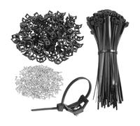 sourcing map 240pcs 28mm Cable Tie Saddle Type Mounts Base with 150mm Cable Zip Ties and M5 Tapping Screws, Wire Organizer Holder Clamps Set, Black