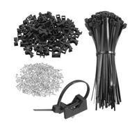 sourcing map 240pcs 30mm Cable Tie Saddle Type Mounts Base with 150mm Cable Zip Ties and M5 Tapping Screws, Wire Organizer Holder Clamps Set, Black