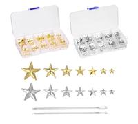sourcing map 240pcs Metal Star Studs Claw 5-Claw Golden Hand Pressed Punk Studs Claw Beads Rivets Studs Cap Nail Head with Large Eye Needles for DIY Leather Clothing Bag Shoes,Silver,Gold