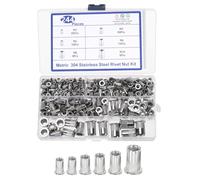 sourcing map 244 Pcs Rivet Nut, 304 Stainless Steel Metric Thread Rivet Nuts Kit Flat Head Threaded Insert Nuts M3/ M4/ M5/ M6/ M8/ M10 for Automotive, Home Decor and Industrial, Silver