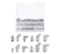 sourcing map 245pcs Galvanized Steel Straight and Angled Grease Fitting 1/4"-28 1/8"-27 M6 M10 Thread Straight 90 Degree 45 Degree Hydraulic Grease Nipple Accessories
