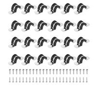 sourcing map 24Pcs 10mm(3/8") Cable Clamp, 304 Stainless Steel Rubber Coated Cushion Insulated Cable Clamps U Holder Pipe Strap with M3x16mm Screws for Tube Hose Wire Installation, Black