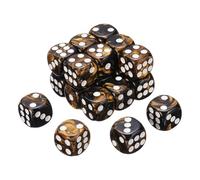 sourcing map 24Pcs 6 Sided Colored Standard Dice, 16mm Acrylic D6 Mini Polyhedral Pearl Pattern Two Tone Colors Game Dice Set for Table Games, Black/Gold, White Point