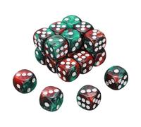 sourcing map 24Pcs 6 Sided Colored Standard Dice, 16mm Acrylic D6 Mini Polyhedral Pearl Pattern Two Tone Colors Game Dice Set for Table Games, Red/Green, White Point