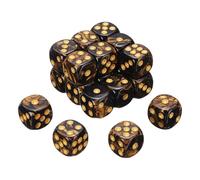 sourcing map 24Pcs 6 Sided Colored Standard Dice, 16mm Acrylic D6 Mini Polyhedral Pearl Pattern Two Tone Colors Game Dice Set for Table Games, Black/Gold, Gold Point