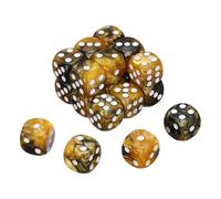 sourcing map 24Pcs 6 Sided Colored Standard Dice, 16mm Acrylic D6 Mini Polyhedral Pearl Pattern Two Tone Colors Game Dice Set for Table Games, Black/Yellow, White Point