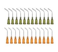 sourcing map 24pcs Blunt Tip Dispensing Needles 14G 15G 45 Degrees Bent Dispensing Tips 1" End Angled Dispenser Needle with Luer Elbow Blunt Needle for Oil or Glue Applicator, Olive, Amber