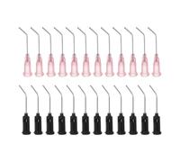 sourcing map 24pcs Blunt Tip Dispensing Needles 19G 20G 45 Degrees Bent Dispensing Tips 1" End Angled Dispenser Needle with Luer Elbow Blunt Needle for Oil or Glue Applicator, Black, Pink