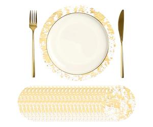 sourcing map 24Pcs Disposable Round Placemats, 10cm Chargers Place Mats Metallic Thin Mesh Table Mates Pressed Foil Table Doilies for Dining Table Wedding Birthday Party Home Decor, Gold