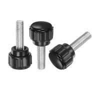 sourcing map 24pcs Knurled Knobs M5 x 16mm Male Thread Clamping Stud Knobs Thumb Screws 15mm Plastic Round Head Threaded Hand Bolt Knobs, Black