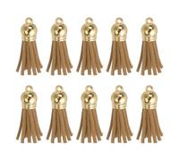 sourcing map 24Pcs Leather Tassel Keychain Charm Bulk for Pendant Bracelet Jewelry Making DIY Craft Decoration(1.5 Inch), Light Tan/Gold Cap