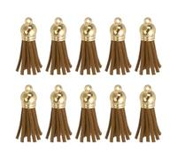 sourcing map 24Pcs Leather Tassel Keychain Charm Bulk for Pendant Bracelet Jewelry Making DIY Craft Decoration(1.5 Inch), Brown/Gold Cap