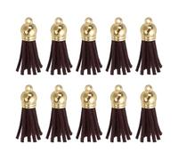 sourcing map 24Pcs Leather Tassel Keychain Charm Bulk for Pendant Bracelet Jewelry Making DIY Craft Decoration(1.5 Inch), Dark Brown/Gold Cap