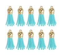 sourcing map 24Pcs Leather Tassel Keychain Charm Bulk for Pendant Bracelet Jewelry Making DIY Craft Decoration(1.5 Inch), Light Sky Blue/Gold Cap