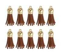 sourcing map 24Pcs Leather Tassel Keychain Charm Bulk for Pendant Bracelet Jewelry Making DIY Craft Decoration(1.5 Inch), Red Brown/Gold Cap