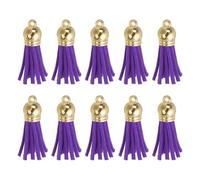 sourcing map 24Pcs Leather Tassel Keychain Charm Bulk for Pendant Bracelet Jewelry Making DIY Craft Decoration(1.5 Inch), Dark Purple/Gold Cap