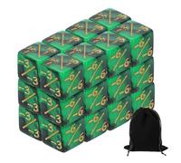 sourcing map 24Pcs Magic Dice Counters, Acrylic D6 Life Token Dice Set with Pouch for Standard Cards Gaming Accessories, Green & Black