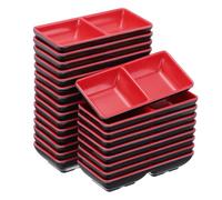 sourcing map 24Pcs MF Square Dipping Bowls, Small Black Red Side Dish Bowls with 2 Compartment Divided Seasoning Plate Soy Dishes for Condiment Desserts Home BBQ Party Picnic Restaurant