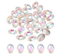 sourcing map 24Pcs Oval Pointed Back Rhinestone, 10 x 14mm Oval Faceted Glass Rhinestone Gems Pointed Back Faceted Glass Beads for Nail DIY Jewelry Making Crafts Shoes Crystal, AB White