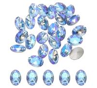 sourcing map 24Pcs Oval Pointed Back Rhinestone, 10 x 14mm Oval Faceted Glass Rhinestone Gems, Silver Plated Faceted Glass Beads for Nail DIY Jewelry Making Crafts Shoes Crystal, Moon Blue