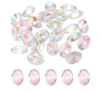 sourcing map 24Pcs Oval Pointed Back Rhinestone, 10 x 14mm Oval Faceted Glass Rhinestone Gems, Silver Plated Faceted Glass Beads for Jewelry Making DIY Crafts Shoes Crystal, AB White