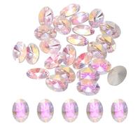 sourcing map 24Pcs Oval Pointed Back Rhinestone, 10 x 14mm Oval Faceted Glass Rhinestone Gems, Silver Plated Faceted Glass Beads for Jewelry Making DIY Crafts Shoes Crystal, AB Pink