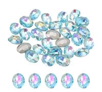 sourcing map 24Pcs Oval Pointed Back Rhinestone, 6 x 8mm Oval Faceted Glass Rhinestone Gems Pointed Back Faceted Glass Beads for Nail DIY Jewelry Making Crafts Shoes Crystal, AB Lake Blue