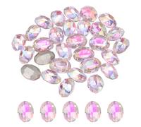 sourcing map 24Pcs Oval Pointed Back Rhinestone, 6 x 8mm Oval Faceted Glass Rhinestone Gems Pointed Back Faceted Glass Beads for Jewelry Making DIY Crafts Shoes Crystal, Flower Pink