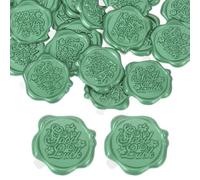 sourcing map 24pcs Wax Seal Stickers, Self Adhesive Envelope Seal Stickers with Good Luck Pattern for Wedding Party Invitations, Envelope, Gift Wrapping, Green