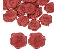 sourcing map 24pcs Wax Seal Stickers, Self Adhesive Envelope Seal Stickers with Rose Pattern for Wedding Party Invitations, Envelope, Gift Wrapping, Wine Red