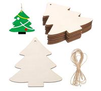 sourcing map 24Pcs Wooden Christmas Tree Ornaments to Paint, 4" x 4" DIY Blank Unfinished Wood Homemade Ornament with Rope for Art Crafts DIY Thanksgiving Halloween Birthday Gifts