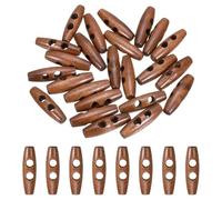 sourcing map 24pcs Wooden Toggle Button, 30mm/1.2" 2 Hole Wood Olive Sewing Buttons for DIY Craft Coat Sweater Clothing Jacket Blazer Bag, Red Coffee
