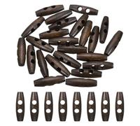 sourcing map 24pcs Wooden Toggle Button, 40mm/1.6" 2 Hole Wood Olive Sewing Buttons for DIY Craft Coat Sweater Clothing Jacket Blazer Bag, Dark Coffee