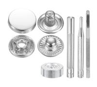 sourcing map 24Set Leather Snaps Fasteners Kit 12.5mm Dia Brass Press-Stud Cap Button 2.72" Length Metal Snap Buttons with 4 Install Tools for Coat Bag Leather Marine Boat Canvas, Silver