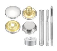 sourcing map 24Set Leather Snaps Fasteners Kit 12.5mm Dia Brass Press-Stud Cap Button 2.83" Length Metal Snap Buttons with 4 Install Tools for Coat Bag Leather Marine Boat Canvas, Silver
