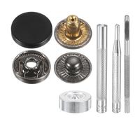 sourcing map 24Set Leather Snaps Fasteners Kit 15mm Dia Brass Press-Stud Cap Button 2.72" Length Metal Snap Buttons with 4 Install Tools for Coat Bag Leather Marine Boat Canvas, Matte Black