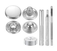 sourcing map 24Set Leather Snaps Fasteners Kit 15mm Dia Brass Press-Stud Cap Button 2.76" Length Metal Snap Buttons with 4 Install Tools for Coat Bag Leather Marine Boats Canvas, Silver