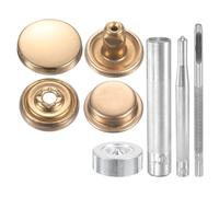 sourcing map 24Set Leather Snaps Fasteners Kit 15mm Dia Brass Press-Stud Cap Button 2.95" Length Metal Snap Buttons with 4 Install Tools for Coat Bag Leather Marine Boat Canvas, Gold