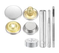 sourcing map 24Set Leather Snaps Fasteners Kit 15mm Dia Brass Press-Stud Cap Button 2.95" Length Metal Snap Buttons with 4 Install Tools for Coat Bag Leather Marine Boat Canvas, Silver