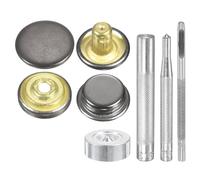 sourcing map 24Set Leather Snaps Fasteners Kit 15mm Dia Brass Press-Stud Cap Button 2.95" Length Metal Snap Buttons with 4 Install Tools for Coat Bag Leather Marine Boat Canvas, Gun