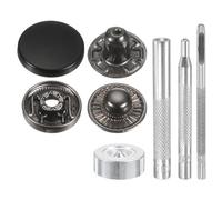 sourcing map 24Set Leather Snaps Fasteners Kit 17mm Dia Brass Press-Stud Cap Button 2.76" Length Metal Snap Buttons with 4 Install Tools for Coat Bag Leather Marine Boat Canvas, Matte Black