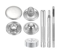 sourcing map 24Set Leather Snaps Fasteners Kit 17mm Dia Brass Press-Stud Cap Button 2.76" Length Metal Snap Buttons with 4 Install Tools for Coat Bag Leather Marine Boat Canvas, Silver
