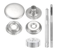 sourcing map 24Set Leather Snaps Fasteners Kit 17mm Dia Brass Press-Stud Cap Button 3.31" Length Metal Snap Buttons with 4 Install Tools for Coat Bag Leather Marine Boat Canvas, Silver