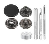 sourcing map 24Set Leather Snaps Fasteners Kit 20mm Dia Brass Press-Stud Cap Button 2.76" Length Metal Snap Buttons with 4 Install Tools for Coat Bag Leather Marine Boat Canvas, Matte Black