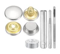 sourcing map 24Set Leather Snaps Fasteners Kit 20mm Dia Brass Press-Stud Cap Button 2.95" Length Metal Snap Buttons with 4 Install Tools for Coat Bag Leather Marine Boat Canvas, Silver